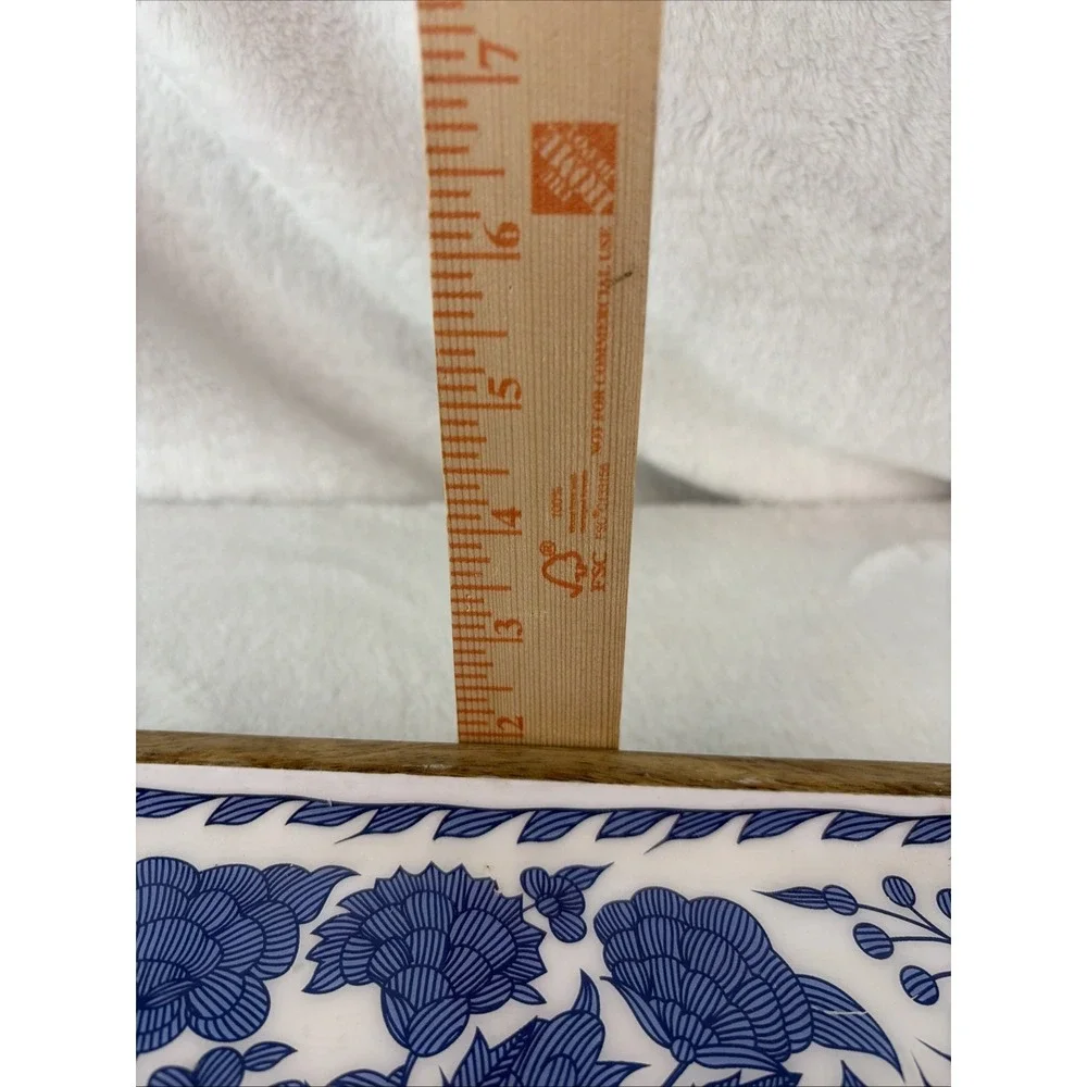 AVA Premium Handcrafted Long Decorative Tray Blue & White Floral Ceramic Inlay